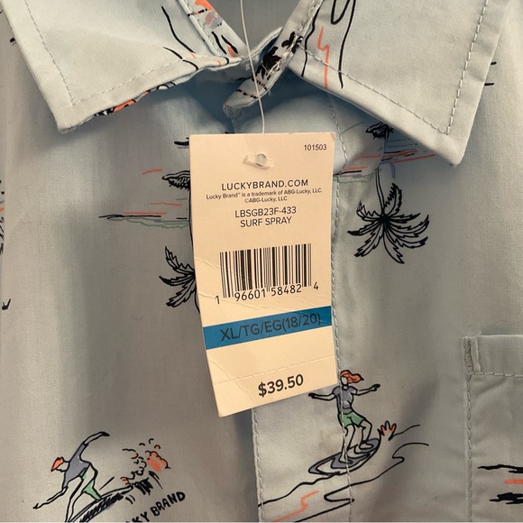 Lucky Brand Short Sleeve Button Down Shirt - Surf Spray - NWT - Boys XL 18/20 - Picture 8 of 12